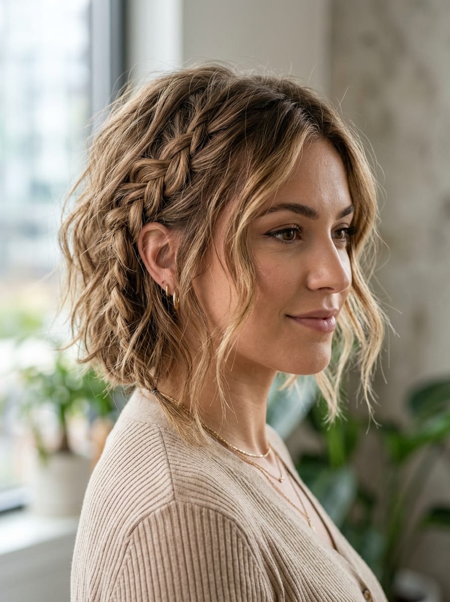 Messy Flechtlook für kurze Haare - Flechtfrisur für kurze Haare